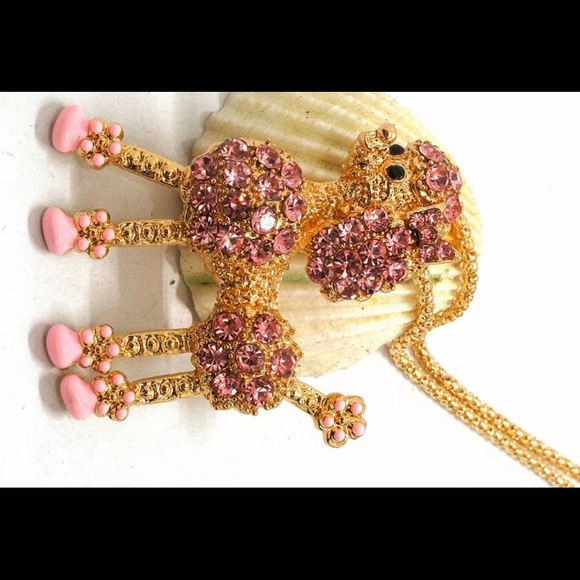 Swarovski pink poodle pendant brooch free chain - Picture 2 of 3